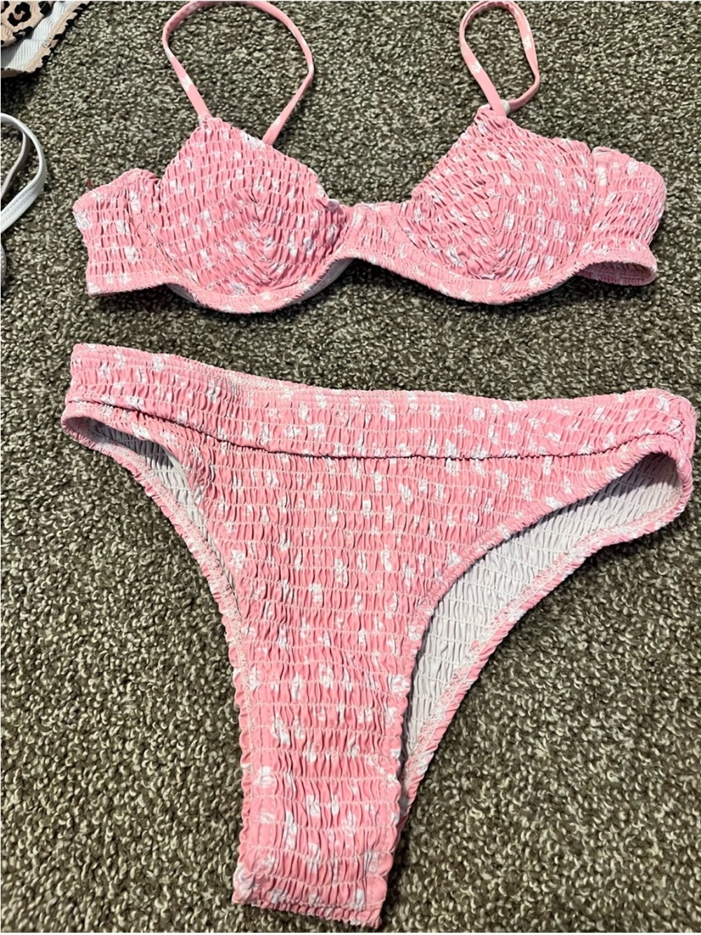 SHEIN Pink Smocked Two-Piece Bikini Set